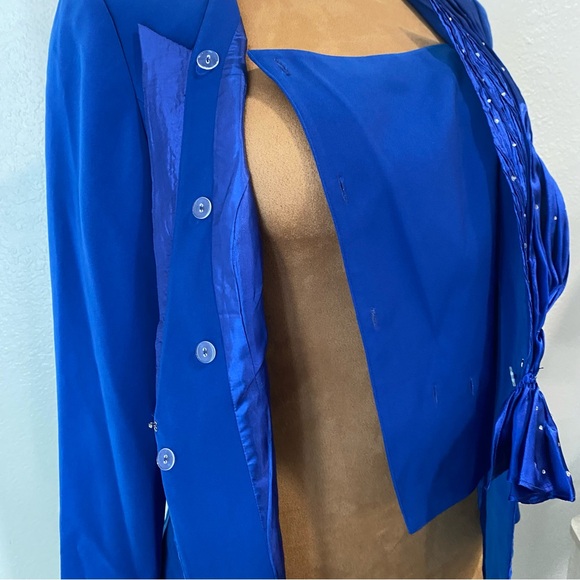 Vtg! Royal Blue Women's Blazer with Scarf Detail - Picture 13 of 16